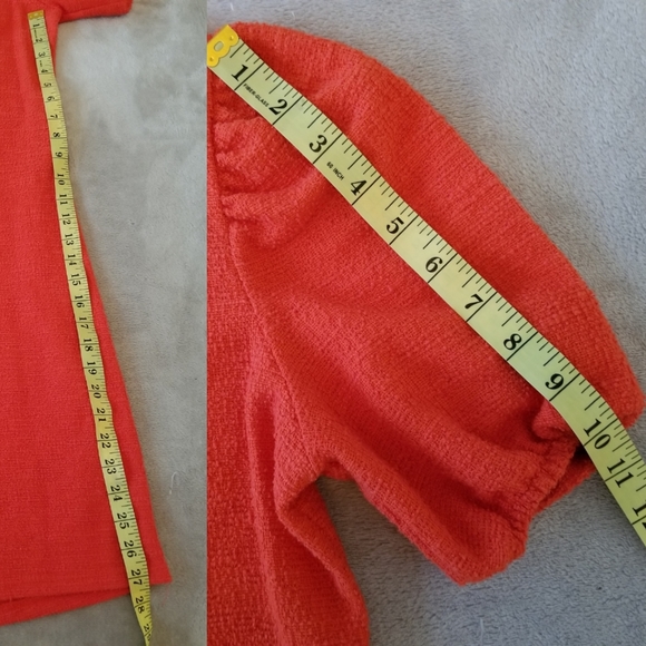 🌷ZARA • Orange Tweed-effect Short Puff Sleeve A-Line Shift Dress NWT - Picture 14 of 15